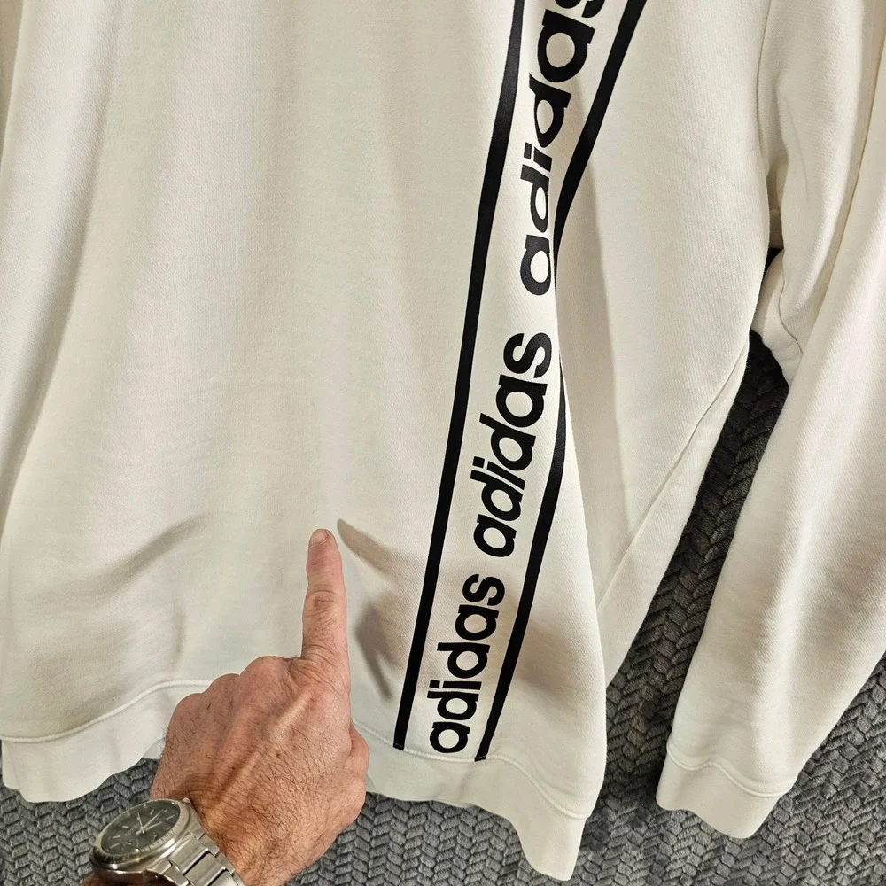 Adidas Mens White Vertical Logo‎ Tape Crewneck Sweatshirt Medium Pullover